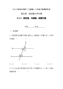 初中数学人教版七年级下册第五章 相交线与平行线5.1 相交线5.1.3 同位角、内错角、同旁内角精品同步达标检测题