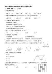北师大版七年级数学下册期中考试数学模拟试题2（含答案）