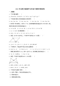 2021年北师大版数学七年级下册期中测试卷五（含答案）