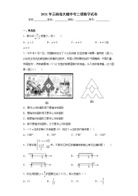 2021年云南省大理中考二模数学试卷（word版 含答案）