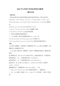 2022年九年级中考英语语法知识梳理 - - 一般过去时学案
