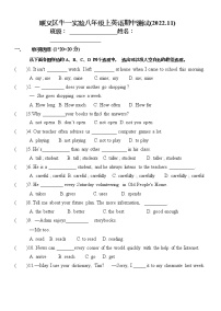 北京市顺义区牛山实验一中2022-2023学年上学期八年级英语期中试题(Word版无答案)