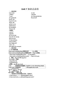 Unit 7 知识点总结试题（无答案）2022-2023学年人教版英语七年级上册