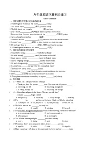 初中英语牛津译林版八年级下册Grammar课时训练