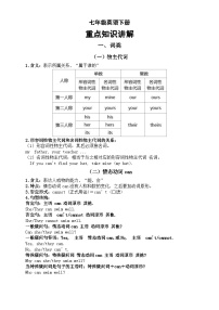 初中英语人教版七年级下册期末复习重点知识讲解（词类+时态+句型）