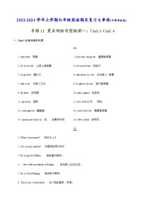 专题11：重点词组句型梳理一：Unit 1-Unit 4-2023-2024学年七年级英语上学期期末考点大串讲（牛津译林版）