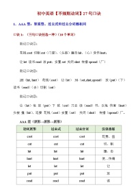 【全套精品学案】中考英语人教版九年级下册期末复习_初中英语【不规则动词】27句口诀