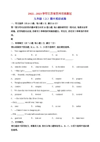 苏州市高新区2022-2023学年九年级上学期期中考试英语试题（含答案和解析）