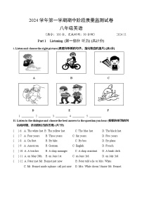 上海市松江区2024-2025学年八年级上学期期中阶段质量英语监测试卷