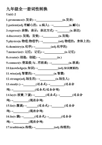 2024-2025学年人教版英语九年级上册期末复习词性转换练习