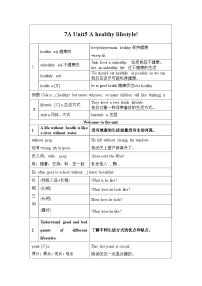 牛津译林版（2024）七年级上册（2024）Unit 5 A healthy lifestyle精品学案