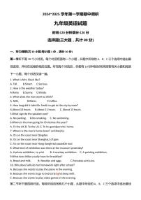 山东省聊城市临清市2024～2025学年九年级上学期11月期中英语试题（含答案，无听力音频及原文）