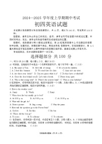 山东省济南市钢城区2024-2025学年九年级上学期11月期中考试英语试题