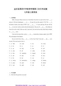 2024～2025学年贵州省毕节市金沙县第四中学七年级(上)12月月考英语试卷(含答案)