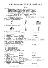 安徽省六安市第九中学2024-2025学年七年级上学期期末考试英语试卷