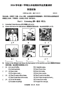 上海市青浦区2024-2025学年九年级上学期期末英语试卷（一模）