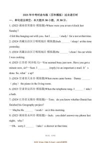 2025年中考英语时态专练(历年模拟)过去进行时试卷(含答案)