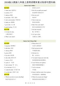 2024版人教版七年级上册英语期末重点短语句型知识点归纳