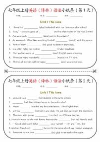 2024版译林版七年级上册英语期末语法小纸条练习含答案