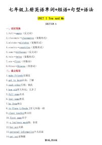 2024版人教版七年级上册期末英语单词+短语+句型+语法知识点汇总