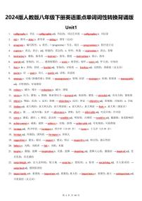 2024版人教版八年级下册英语期末重点单词词性转换知识点（背诵版+默写版）