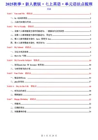 2024版人教版七年级上册英语期末单元语法点知识点梳理