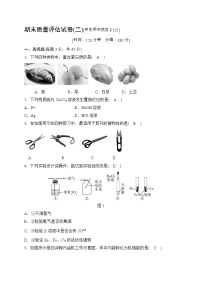 华师大科学九年级上册期末质量评估试卷（2）（含答案）