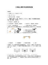 浙教版科学八年级上期中试卷（到第2章，Word版，含答案）