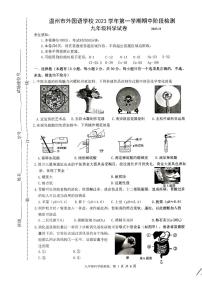 浙江省温州市温州外国语学校2023-2024学年九年级上学期期中阶段检测科学试卷