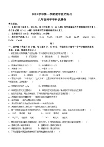 浙江省湖州市安吉县2023-2024学年上学期期中阶段性检测九年级科学试卷