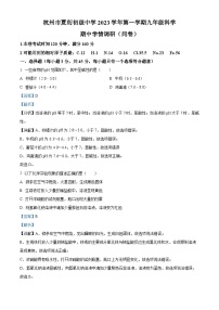 浙江省杭州市夏衍初级中学2023--2024学年上学期期中九年级科学试卷
