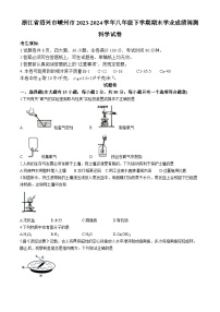 浙江省绍兴市嵊州市2023-2024学年八年级下学期期末学业成绩调测科学试卷(无答案)