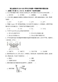 2024-2025学年浙江省瑞安市九年级第一学期科学期中模拟试卷