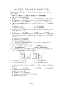 杭州市余杭区中泰中学2021-2022学年浙教版科学九年级上册月考试卷及参考答案（PDF版，含答案）