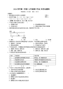 浙江省金华市永康三中2024-2025学年九年级上学期期中检测科学试卷