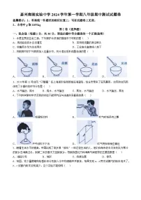 浙江省嘉兴市南湖实验中学2024-2025八年级上学期期中考试科学试卷(无答案)