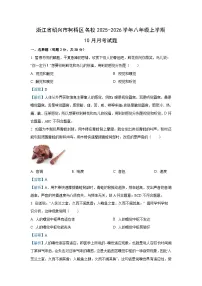 浙江省绍兴市柯桥区名校2025-2026学年八年级上学期10月月考科学试卷（解析版）