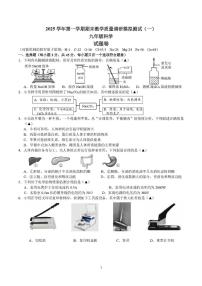 浙江省杭州观成实验学校2025-2026学年九年级上学期科学期末模拟试卷（一）