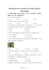 2024~2025学年浙江省台州市玉环市七年级下册4月期中科学试题【附答案】