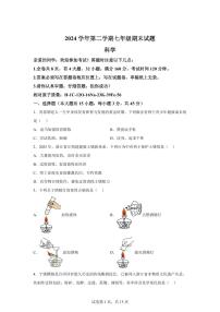 2024~2025学年浙江省台州市路桥区七年级下册期末科学试题【附答案】