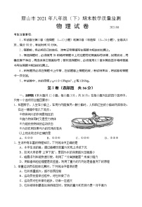 四川省眉山市2020-2021学年八年级下学期期末质量监测考试物理试题（word版 含答案）