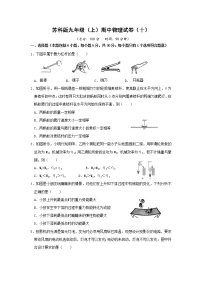 苏科版九年级物理上册 期中试卷（十）+答案