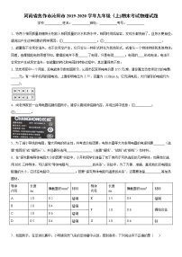 2019-2020学年九年级上学期河南省焦作市沁阳市期末考试物理试题（原卷+解析卷）