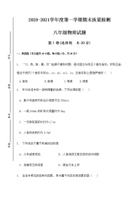 山东省济宁市太白湖新区（北湖区）（五四制）2020-2021学年八年级上学期期末考试物理试题（无答案）