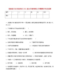 甘肃省天水市麦积区2021届九年级上学期物理期末考试试题（含答案）