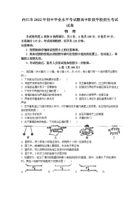 2022年四川省内江市中考真题物理卷及答案（文字版）