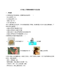 10、八年级上学期物理期末考试试卷（附答案解析版）