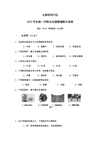 上海市闵行区 2022-2023学年上学期九年级物理期中试卷(含答案)