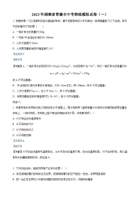 2023年湖南省常德市中考物理模拟试题（一）（解析版）