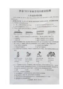湖北省荆州市沙市2023-2024学年八年级上学期期中质量检测物理试题